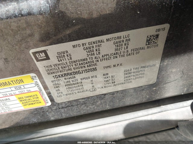 Продаж на аукціоні авто 2016 Gmc Acadia Slt-1, vin: 1GKKRRKD6GJ152036, номер лоту: 44868368