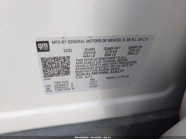 44868385 :رقم المزاد ، 3GKALMEV5NL118177 vin ، 2022 Gmc Terrain Fwd Sle مزاد بيع