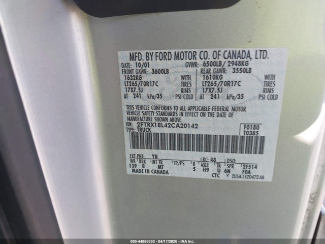 Aukcja sprzedaży 2002 Ford F-150 Lariat/xl/xlt, vin: 2FTRX18L42CA20142, numer aukcji: 44868392
