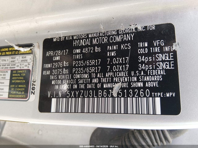 5XYZU3LB6JG513260 Hyundai Santa Fe Sport 2.4l
