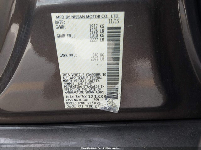 1N4AL3AP7GC121888 Nissan Altima 2.5 Sv
