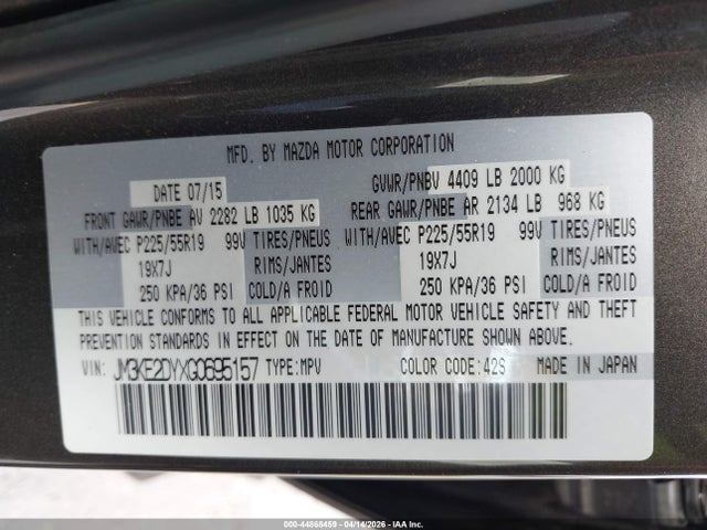 Aukcja sprzedaży 2016 Mazda Cx-5 Grand Touring, vin: JM3KE2DYXG0695157, numer aukcji: 44868459