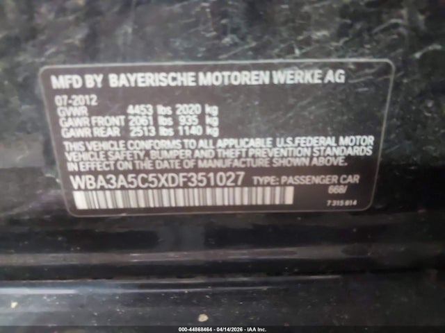 Продаж на аукціоні авто 2013 Bmw 328i, vin: WBA3A5C5XDF351027, номер лоту: 44868464