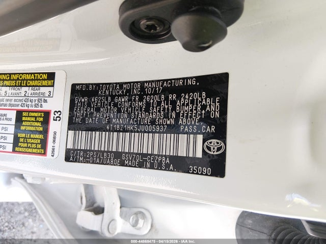 Продажа на аукционе авто 2018 Toyota Camry Xse V6, vin: 4T1BZ1HK5JU005937, номер лота: 44868475