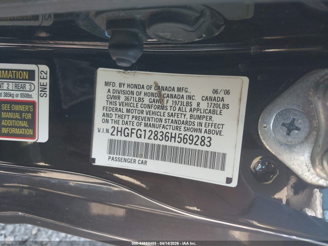 Aukcja sprzedaży 2006 Honda Civic Ex, vin: 2HGFG12836H569283, numer aukcji: 44868485