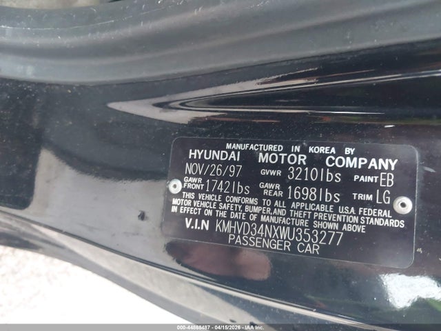 Aukcja sprzedaży 1998 Hyundai Accent Gs/gsi, vin: KMHVD34NXWU353277, numer aukcji: 44868487