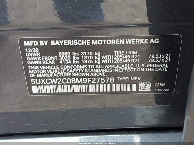 Продажа на аукционе авто 2021 Bmw X7 Xdrive40i, vin: 5UXCW2C08M9F27578, номер лота: 44868491