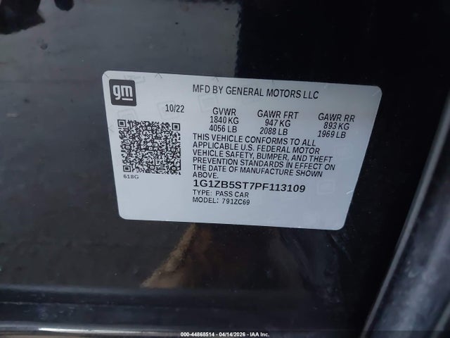 2023 Chevrolet Malibu Fwd Ls მანქანა იყიდება აუქციონზე, vin: 1G1ZB5ST7PF113109, აუქციონის ნომერი: 44868514