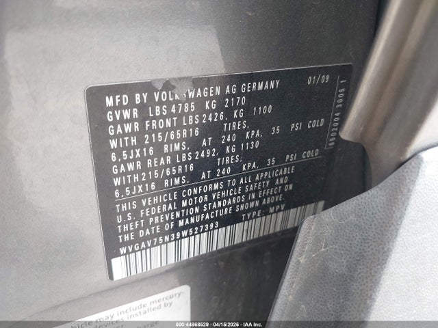 Aukcja sprzedaży 2009 Volkswagen Tiguan S, vin: WVGAV75N39W527393, numer aukcji: 44868529