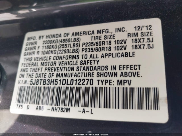 2013 ACURA RDX 5J8TB3H51DL012270 Photo 8
