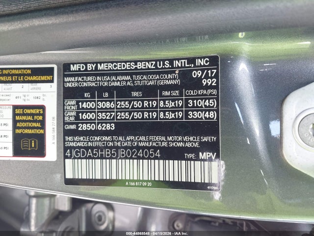 Продажа на аукционе авто 2018 Mercedes-benz Gle 350 4matic, vin: 4JGDA5HB5JB024054, номер лота: 44868548