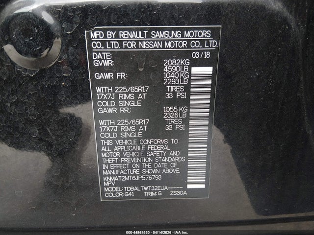 Aukcja sprzedaży 2018 Nissan Rogue Sv, vin: KNMAT2MT6JP576793, numer aukcji: 44868550