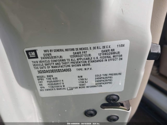 Aukcja sprzedaży 2005 Buick Rendezvous Cx, vin: 3G5DA03E05S534063, numer aukcji: 44868556