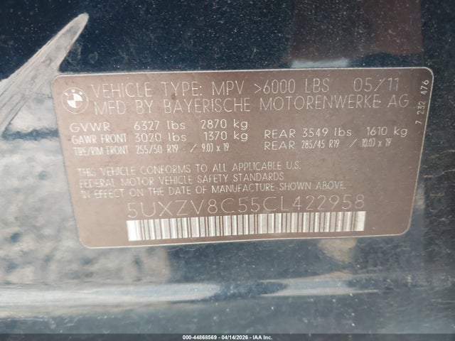 Продажа на аукционе авто 2012 Bmw X5 Xdrive50i, vin: 5UXZV8C55CL422958, номер лота: 44868569