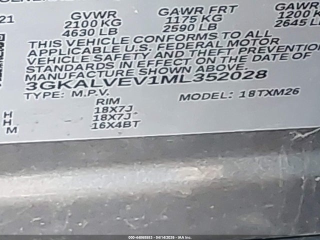 44868583 :رقم المزاد ، 3GKALVEV1ML352028 vin ، 2021 Gmc Terrain Awd Slt مزاد بيع