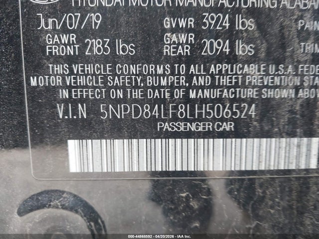 2020 Hyundai Elantra Sel მანქანა იყიდება აუქციონზე, vin: 5NPD84LF8LH506524, აუქციონის ნომერი: 44868592