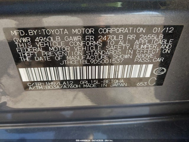 Продаж на аукціоні авто 2013 Lexus Gs 350, vin: JTHCE1BL9D5001537, номер лоту: 44868624