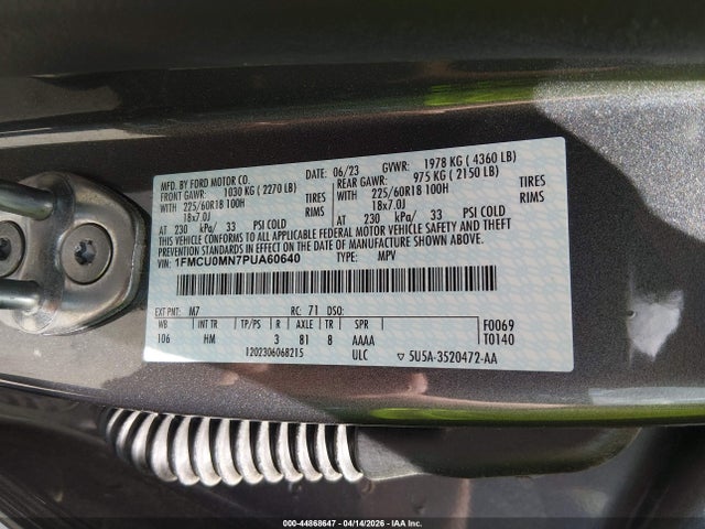 44868647 :رقم المزاد ، 1FMCU0MN7PUA60640 vin ، 2023 Ford Escape St-line مزاد بيع