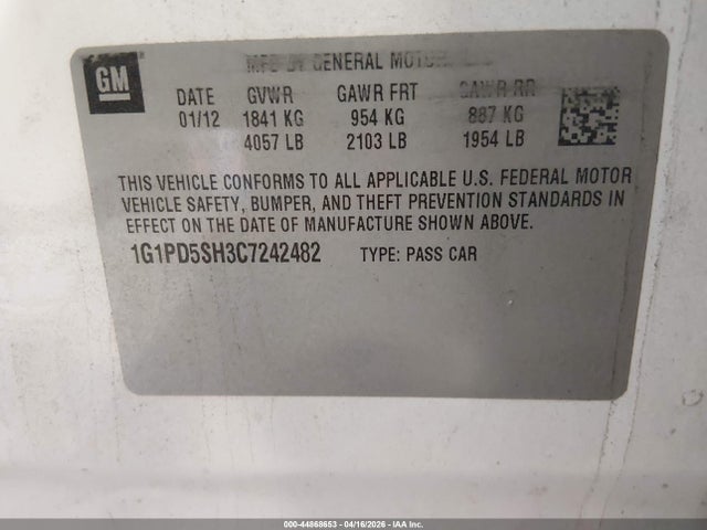 2012 CHEVROLET CRUZE 1G1PD5SH3C7242482 Photo 8