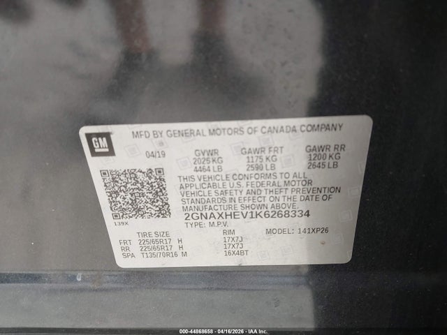 Aukcja sprzedaży 2019 Chevrolet Equinox Ls, vin: 2GNAXHEV1K6268334, numer aukcji: 44868658