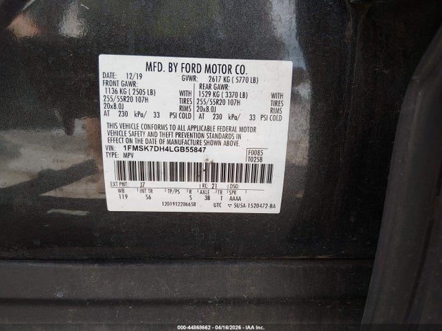 Aukcja sprzedaży 2020 Ford Explorer Xlt, vin: 1FMSK7DH4LGB55847, numer aukcji: 44868662