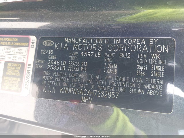 KNDPN3ACXH7232957 KIA Sportage Ex