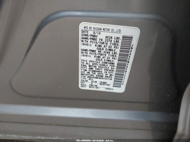 Продаж на аукціоні авто 2014 Nissan Rogue Select S, vin: JN8AS5MV9EW722139, номер лоту: 44868665