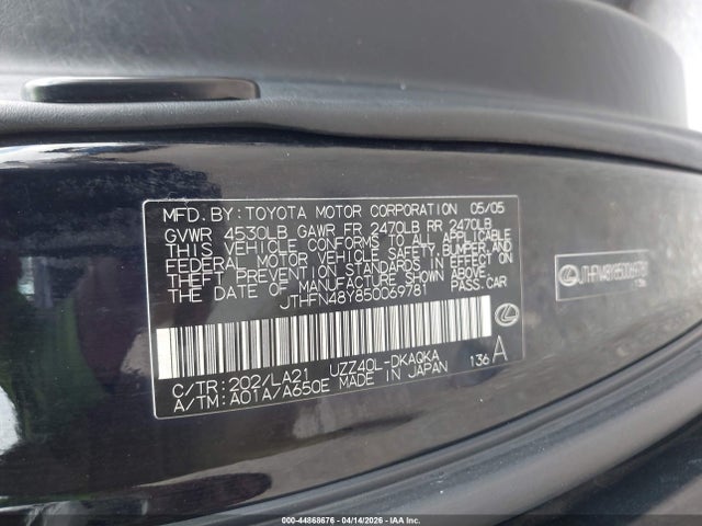 2005 LEXUS SC 430 JTHFN48Y850069781 Photo 8