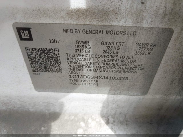 1G1JD6SHXJ4105338 Chevrolet Sonic Lt Auto