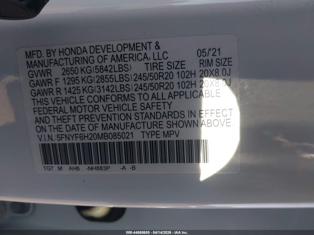 Honda Pilot Awd Special Edition 2021 5FNYF6H20MB085021 Image 9
