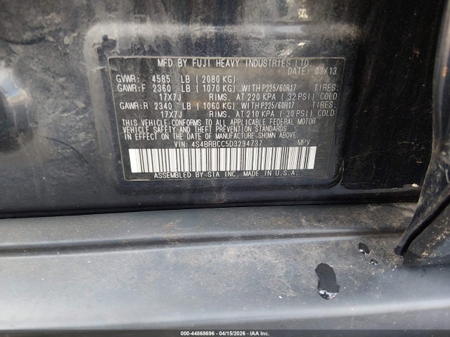 Продаж на аукціоні авто 2013 Subaru Outback 2.5i Premium, vin: 4S4BRBCC5D3294737, номер лоту: 44868696