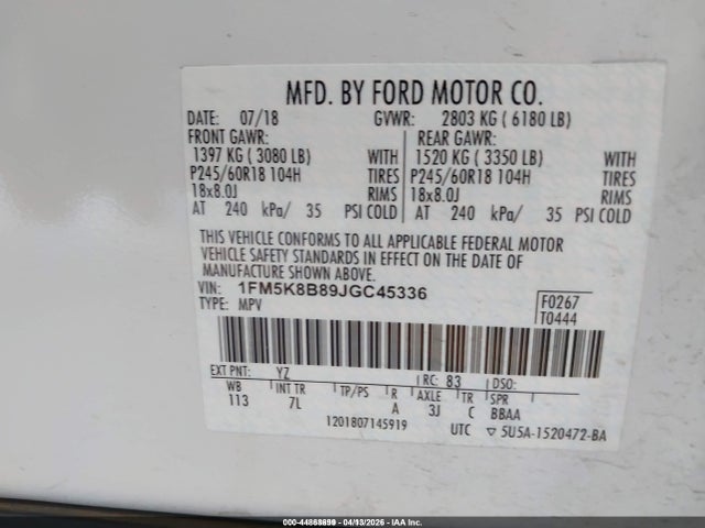 2018 FORD EXPLORER 1FM5K8B89JGC45336 Photo 8