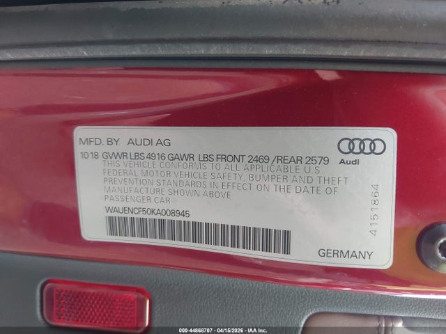 Продажа на аукционе авто 2019 Audi A5 45 Premium, vin: WAUENCF50KA008945, номер лота: 44868707