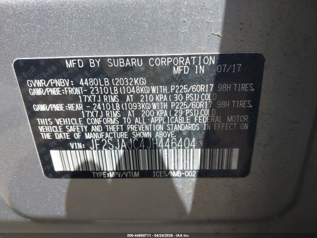 Aukcja sprzedaży 2018 Subaru Forester 2.5i Limited, vin: JF2SJAJC4JH446404, numer aukcji: 44868711