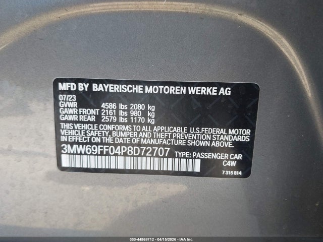 Aukcja sprzedaży 2023 Bmw 330i, vin: 3MW69FF04P8D72707, numer aukcji: 44868712