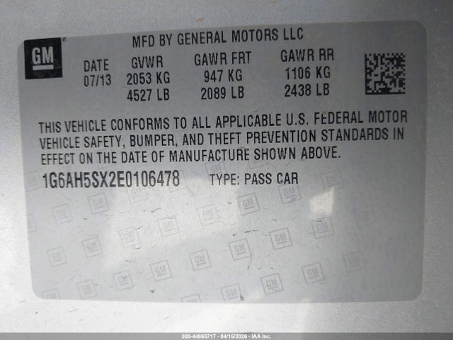 Продаж на аукціоні авто 2014 Cadillac Ats Luxury, vin: 1G6AH5SX2E0106478, номер лоту: 44868717
