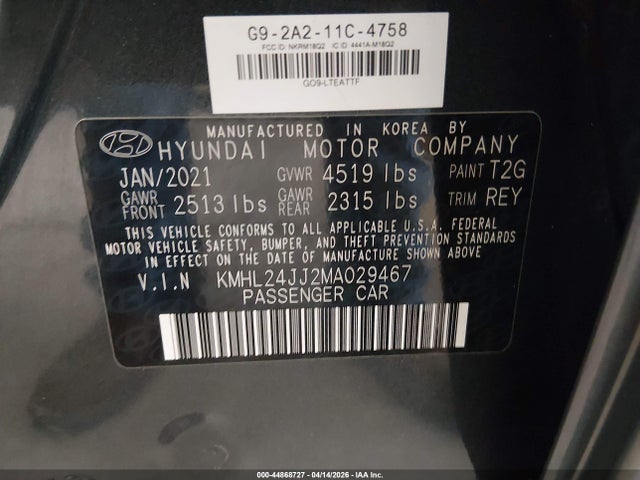 KMHL24JJ2MA029467 Hyundai Sonata Blue