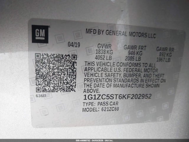 1G1ZC5ST6KF202952 Chevrolet Malibu 1fl