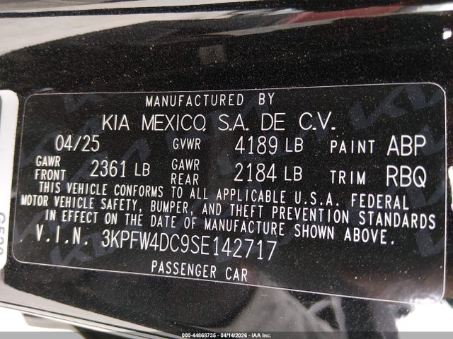 Продажа на аукционе авто 2025 Kia K4 Gt-line Turbo, vin: 3KPFW4DC9SE142717, номер лота: 44868735