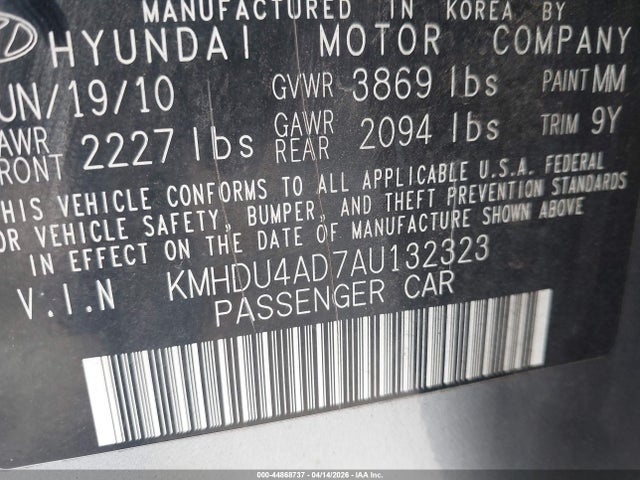 2010 HYUNDAI ELANTRA KMHDU4AD7AU132323 Photo 8