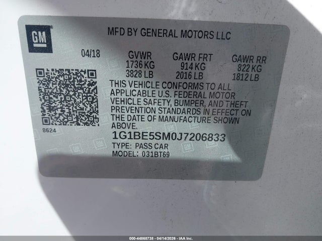 Chevrolet Cruze Lt Auto 2018 1G1BE5SM0J7206833 Image 9