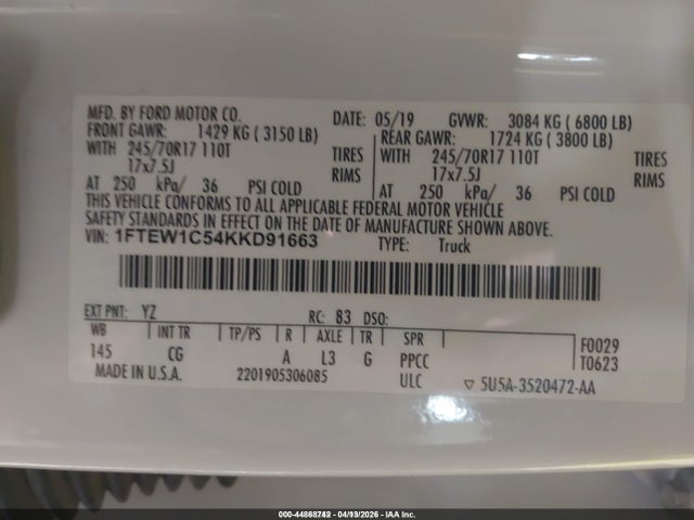 2019 FORD F-150 1FTEW1C54KKD91663 Photo 8