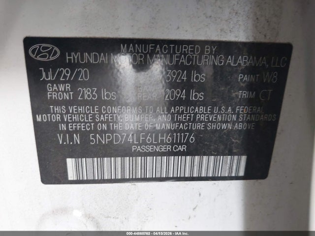 5NPD74LF6LH611176 Hyundai ELANTRA SE