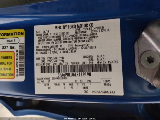 Ford Fusion Hybrid Se 2020 3FA6P0LU6LR119198 Image 9