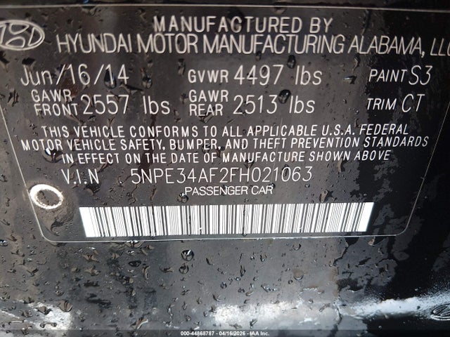 5NPE34AF2FH021063 Hyundai Sonata Limited