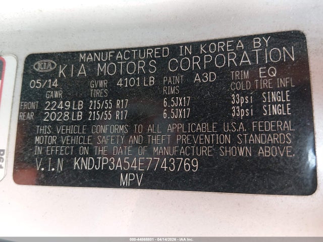 KIA SOUL + 2014 KNDJP3A54E7743769 Image 9