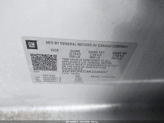 2019 Chevrolet Silverado 1500 Ld Lt მანქანა იყიდება აუქციონზე, vin: 2GCRCPEC4K1145057, აუქციონის ნომერი: 44868812