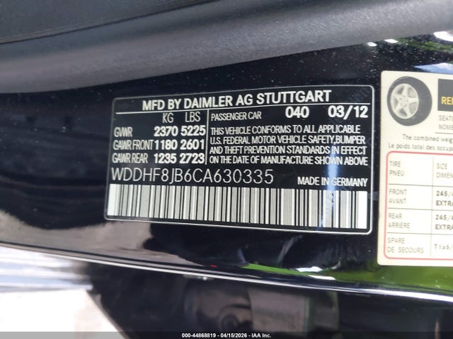 Aukcja sprzedaży 2012 Mercedes-benz E 350 4matic, vin: WDDHF8JB6CA630335, numer aukcji: 44868819