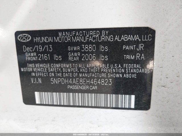 Продаж на аукціоні авто 2014 Hyundai Elantra Se, vin: 5NPDH4AE8EH464823, номер лоту: 44868828