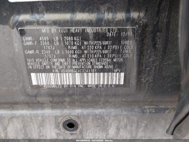 Продаж на аукціоні авто 2012 Subaru Outback 2.5i Premium, vin: 4S4BRBGC4C3241181, номер лоту: 44868834